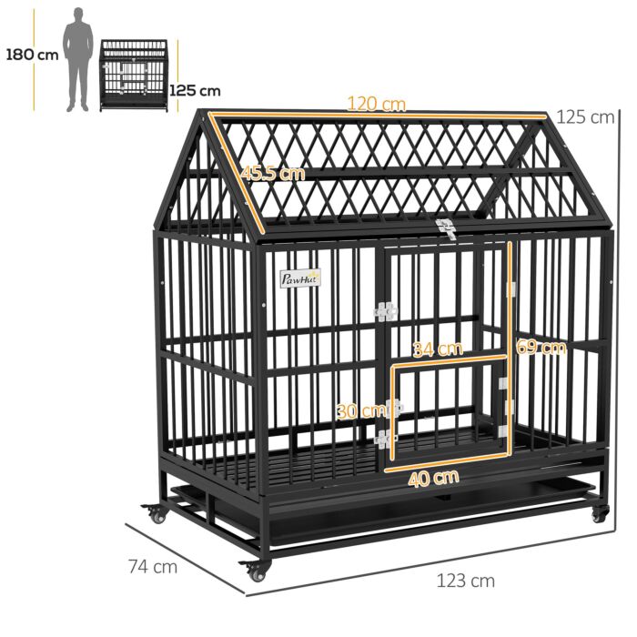 Pawhut 48" Heavy Duty Dog Crate On Wheels, With Removable Tray, Openable Top, For L, Xl Dogs - Black