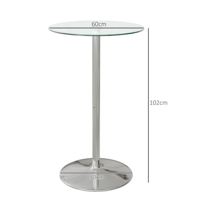 Homcom High Top Bar Table, Round Kitchen Table With Tempered Glass Top And Steel Base, Bistro Table For 2 People, Clear