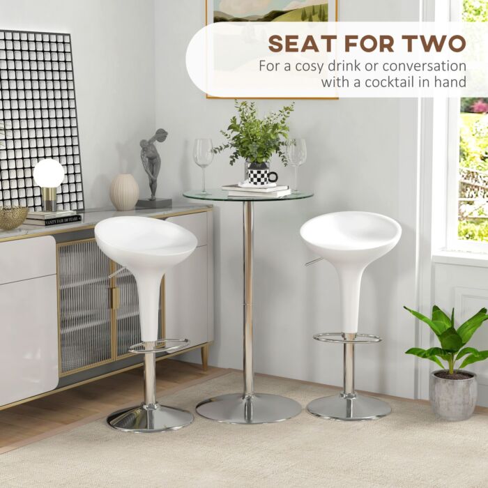 Homcom High Top Bar Table, Round Kitchen Table With Tempered Glass Top And Steel Base, Bistro Table For 2 People, Clear