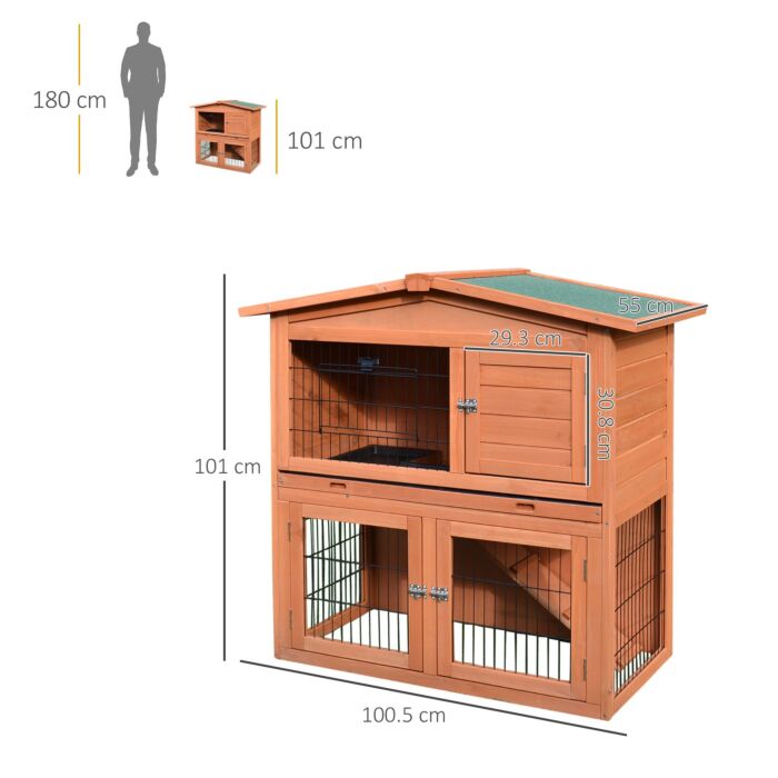 Pawhut 2 Tier Rabbit Hutch Guinea Pig Hutch Ferret Cage With Ramp Slide Out Tray For 100.5 X 55 X 101 Cm