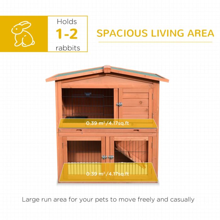 Pawhut 2 Tier Rabbit Hutch Guinea Pig Hutch Ferret Cage With Ramp Slide Out Tray For 100.5 X 55 X 101 Cm