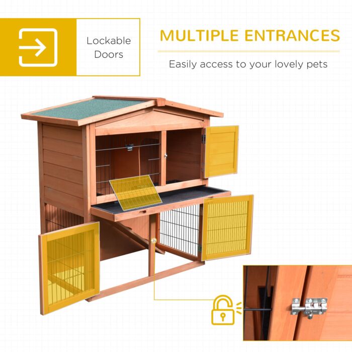 Pawhut 2 Tier Rabbit Hutch Guinea Pig Hutch Ferret Cage With Ramp Slide Out Tray For 100.5 X 55 X 101 Cm