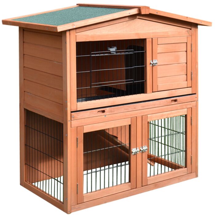 Pawhut 2 Tier Rabbit Hutch Guinea Pig Hutch Ferret Cage With Ramp Slide Out Tray For 100.5 X 55 X 101 Cm