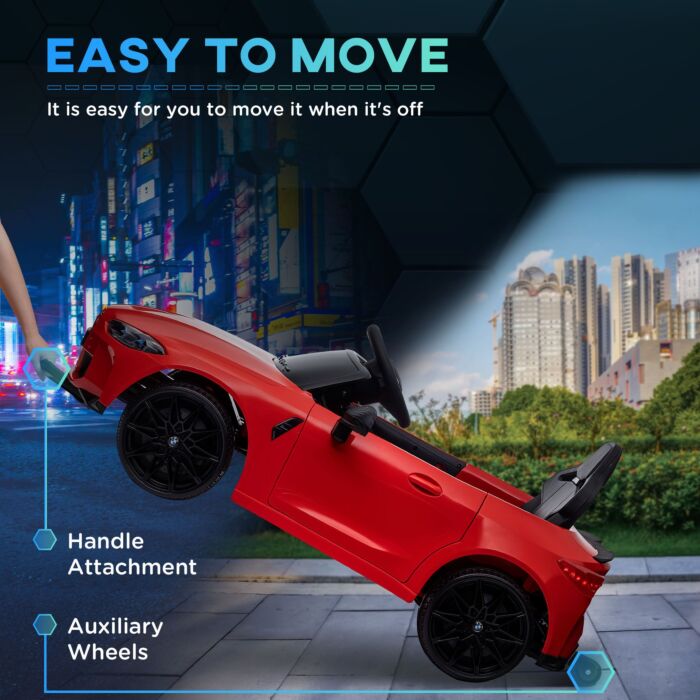 Aiyaplay 12v Bmw M4 Licensed Kids Car With Easy Transport, Remote Control, Suspension, Music, Horn, Led Lights - Red