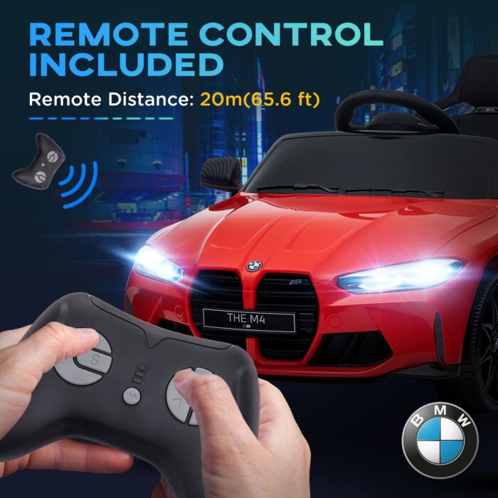 Aiyaplay 12v Bmw M4 Licensed Kids Car With Easy Transport, Remote Control, Suspension, Music, Horn, Led Lights - Red
