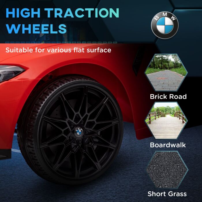 Aiyaplay 12v Bmw M4 Licensed Kids Car With Easy Transport, Remote Control, Suspension, Music, Horn, Led Lights - Red