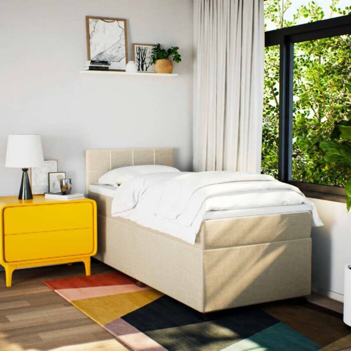 Vidaxl Box Spring Bed With Mattress Cream 90x200 Cm Fabric