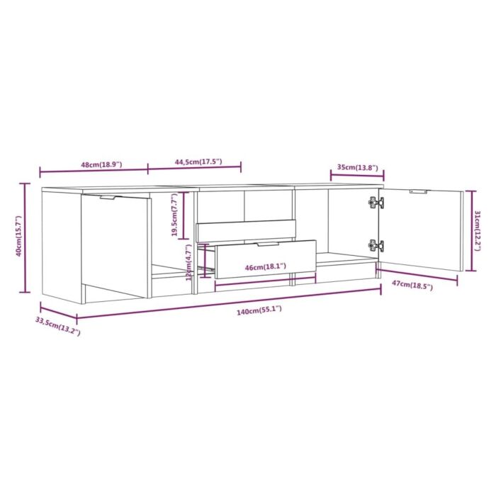 Vidaxl Tv Cabinet Concrete Grey 140x35x40 Cm Engineered Wood