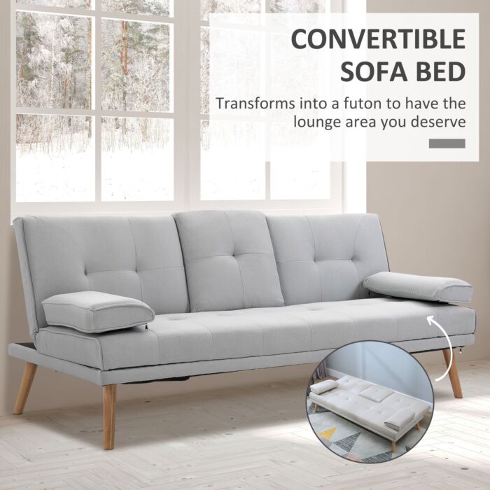 Homcom 3 Seater Sofa Bed Scandinavian Style Recliner Thick Cushions Adjustable Split Back Middle Table With Armrest Cup Holder, 72h X 181w