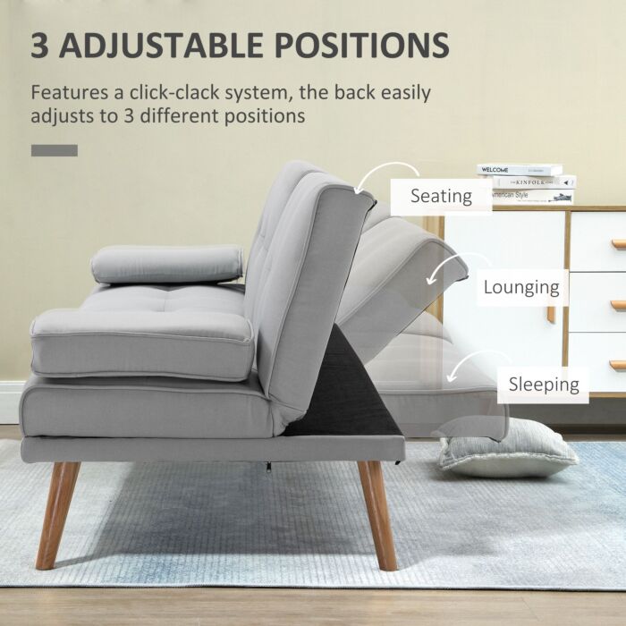 Homcom 3 Seater Sofa Bed Scandinavian Style Recliner Thick Cushions Adjustable Split Back Middle Table With Armrest Cup Holder, 72h X 181w