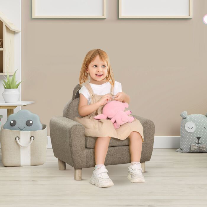 Homcom Kids Sofa Toddler Chair Children Armchair For Preschool Bedroom Playroom With Ear Modeling Wood Brown