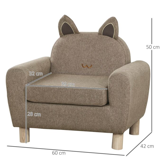 Homcom Kids Sofa Toddler Chair Children Armchair For Preschool Bedroom Playroom With Ear Modeling Wood Brown