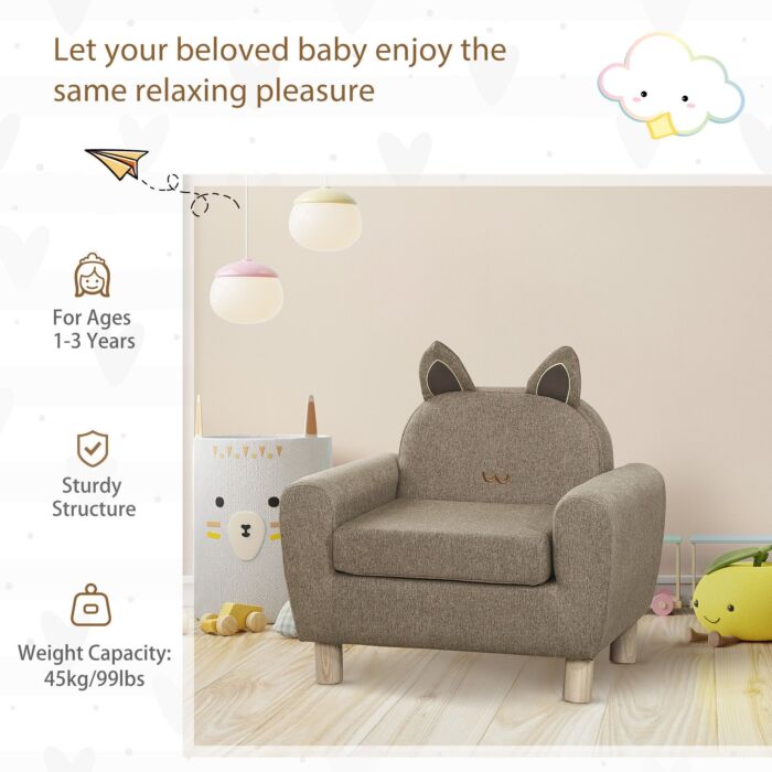 Homcom Kids Sofa Toddler Chair Children Armchair For Preschool Bedroom Playroom With Ear Modeling Wood Brown