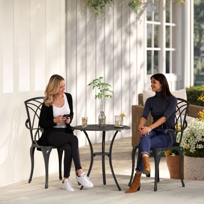 Outsunny Patio Cast Aluminium 3 Pcs Bistro Set Coffee Table & 2 Chairs Set Outdoor Garden Furniture Set