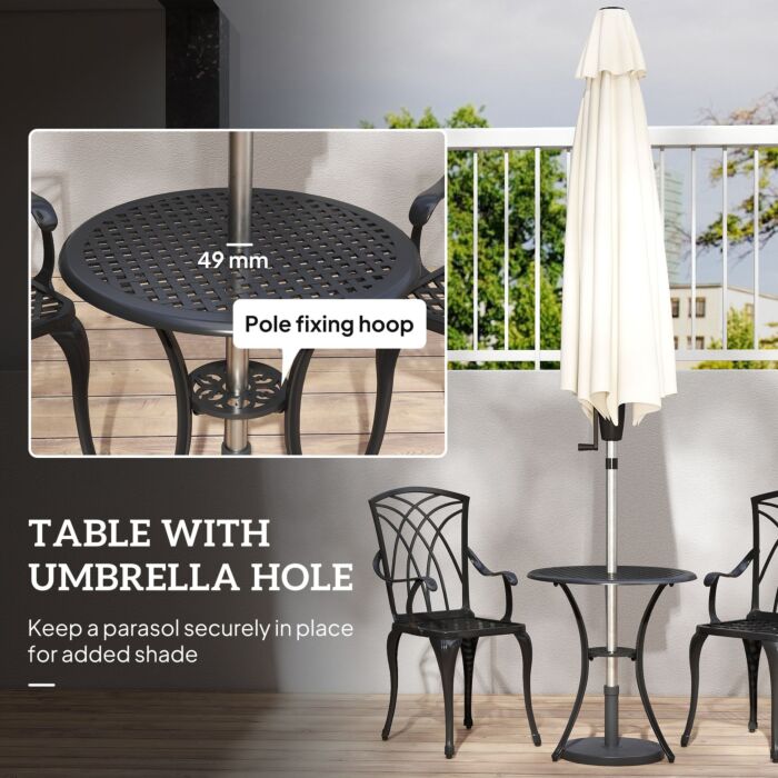 Outsunny Patio Cast Aluminium 3 Pcs Bistro Set Coffee Table & 2 Chairs Set Outdoor Garden Furniture Set