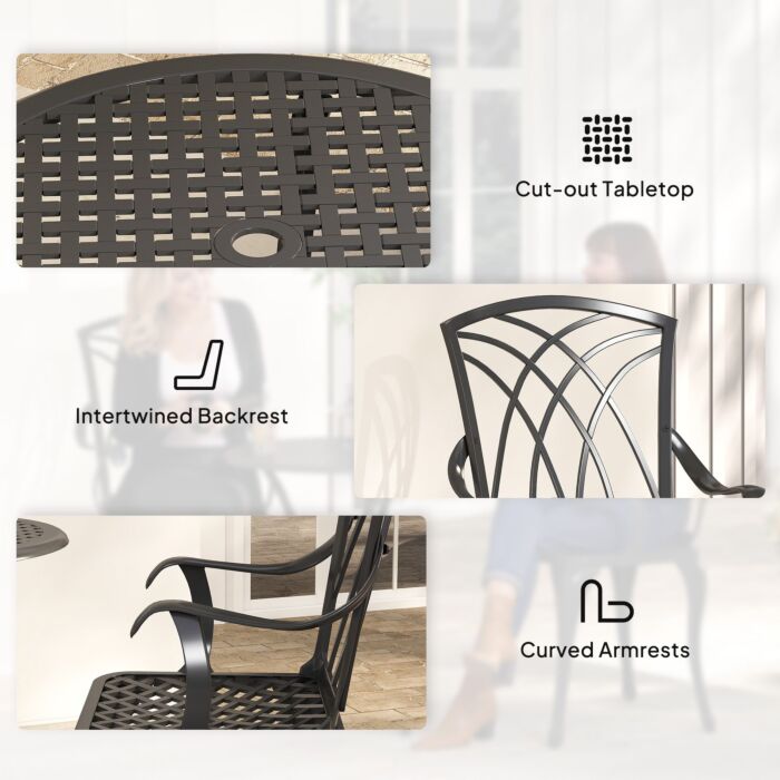 Outsunny Patio Cast Aluminium 3 Pcs Bistro Set Coffee Table & 2 Chairs Set Outdoor Garden Furniture Set