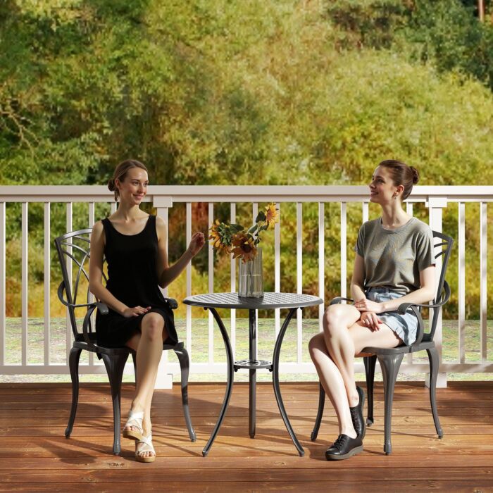 Outsunny Patio Cast Aluminium 3 Pcs Bistro Set Coffee Table & 2 Chairs Set Outdoor Garden Furniture Set