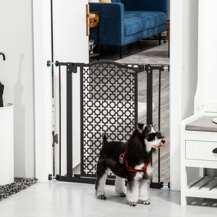 Pawhut 74-80 Cm Pet Safety Gate Barrier Stair Pressure Fit With Auto Close And Double Locking For Doorways, Hallways, Black