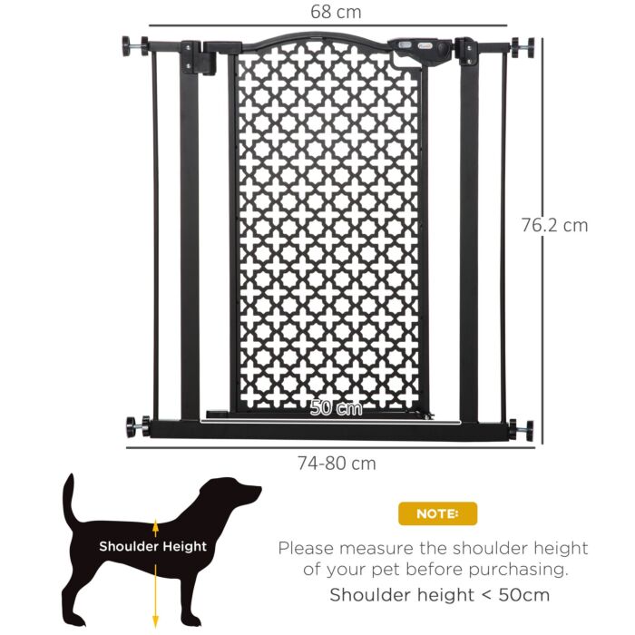 Pawhut 74-80 Cm Pet Safety Gate Barrier Stair Pressure Fit With Auto Close And Double Locking For Doorways, Hallways, Black