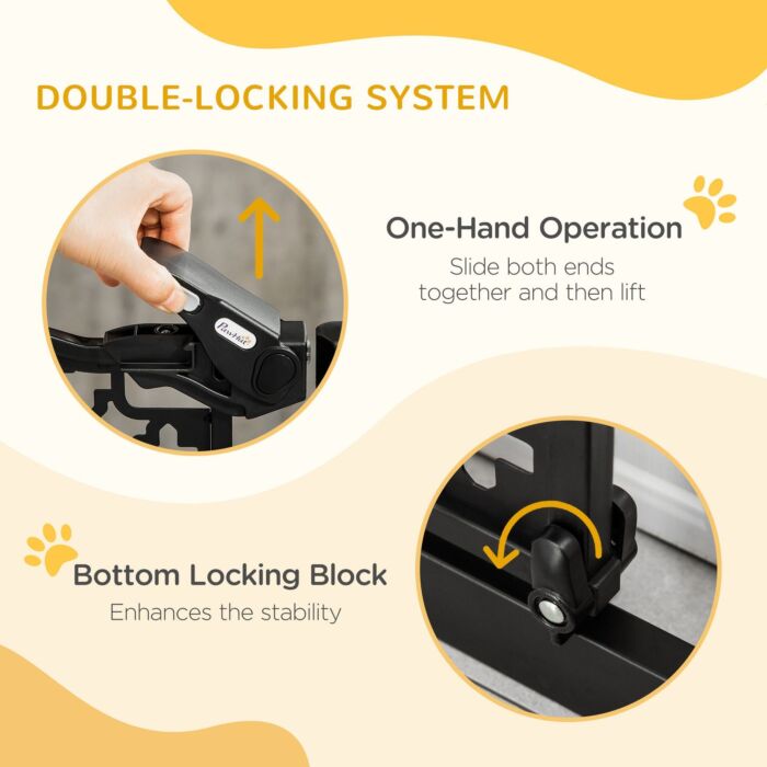 Pawhut 74-80 Cm Pet Safety Gate Barrier Stair Pressure Fit With Auto Close And Double Locking For Doorways, Hallways, Black