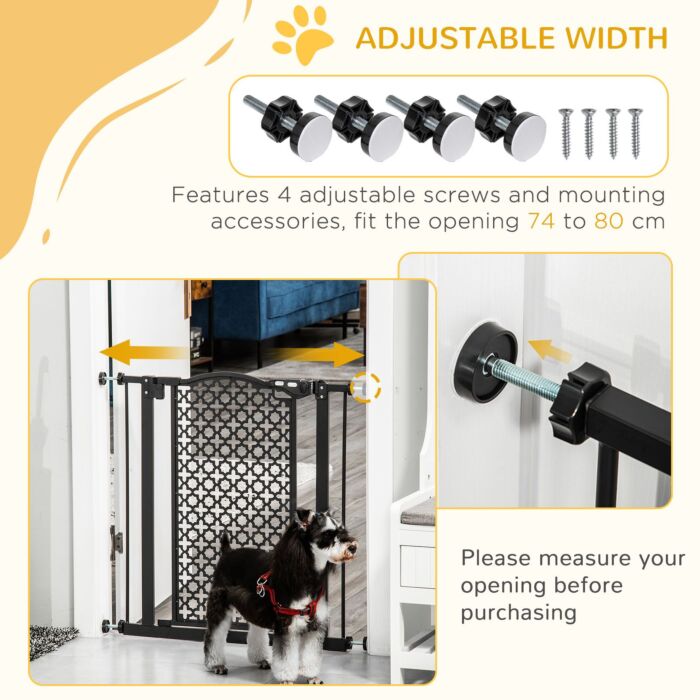 Pawhut 74-80 Cm Pet Safety Gate Barrier Stair Pressure Fit With Auto Close And Double Locking For Doorways, Hallways, Black
