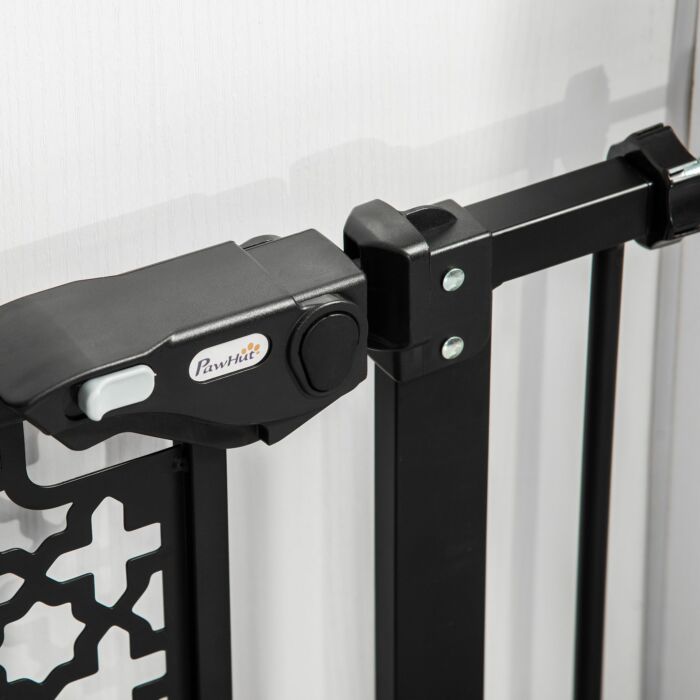 Pawhut 74-80 Cm Pet Safety Gate Barrier Stair Pressure Fit With Auto Close And Double Locking For Doorways, Hallways, Black