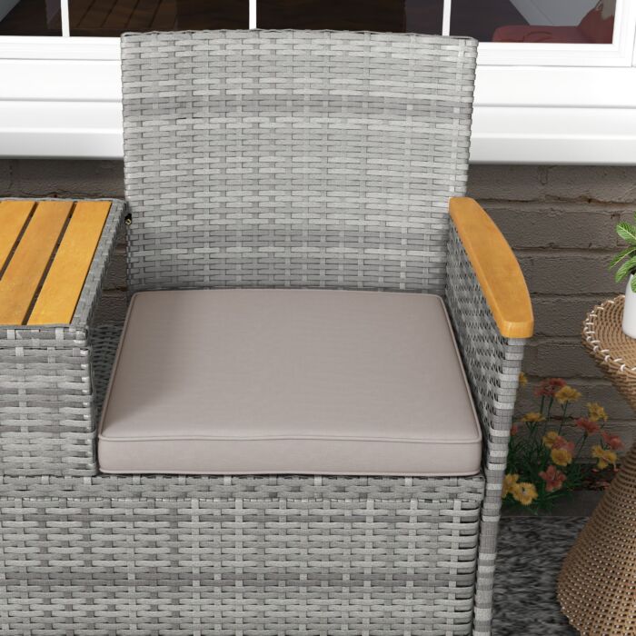 Outsunny Two-seat Rattan Loveseat, With Wood-top Middle Table - Grey