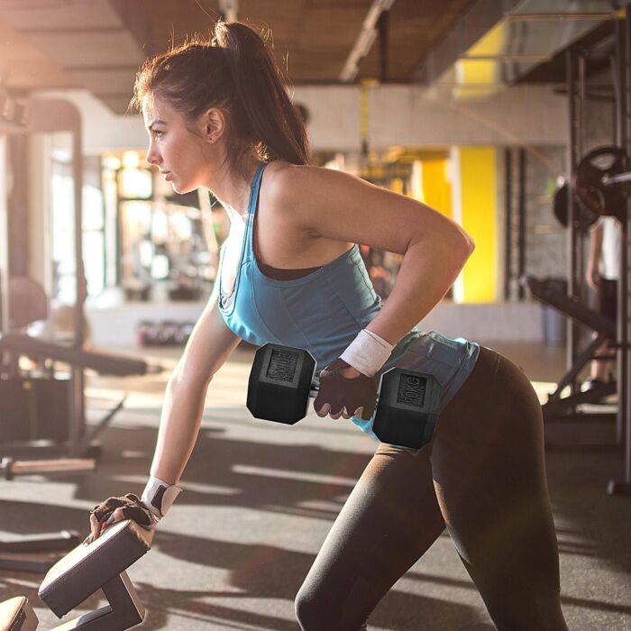 Homcom 20kg Single Rubber Hex Dumbbell Portable Hand Weights Dumbbell Home Gym Workout Fitness Hand Dumbbell