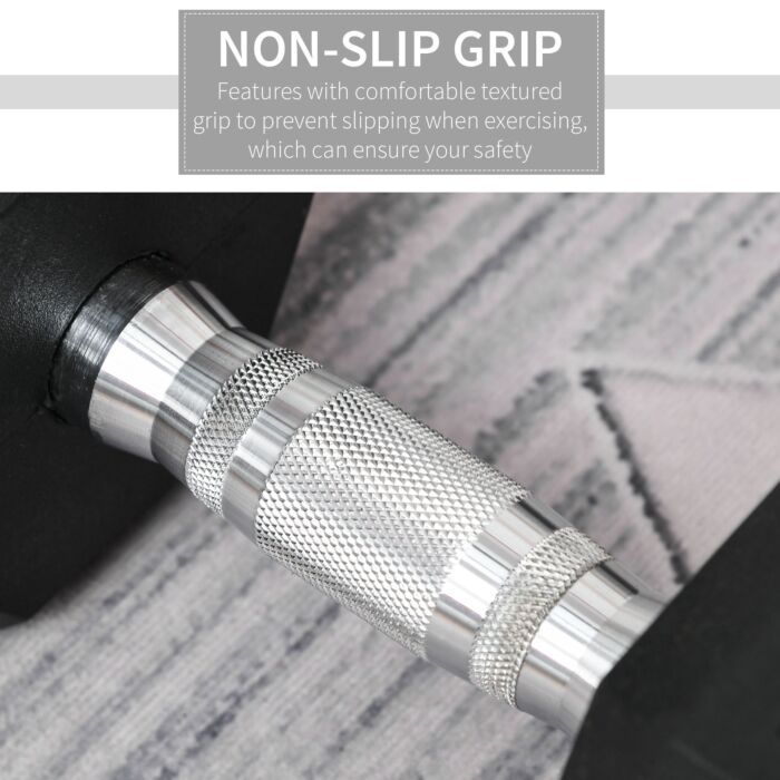 Homcom 20kg Single Rubber Hex Dumbbell Portable Hand Weights Dumbbell Home Gym Workout Fitness Hand Dumbbell