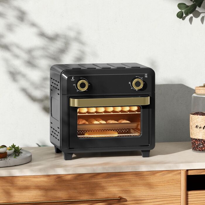 Homcom 10l Air Fryer Oven, Mini Oven, Oil Free Cooking, Grill, Roast, Bake, With Adjustable Temperature, Timer, Touch Screen, Dishwasher Safe, 1000w, Black