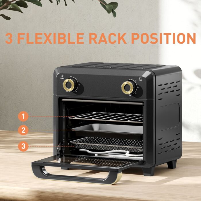 Homcom 10l Air Fryer Oven, Mini Oven, Oil Free Cooking, Grill, Roast, Bake, With Adjustable Temperature, Timer, Touch Screen, Dishwasher Safe, 1000w, Black