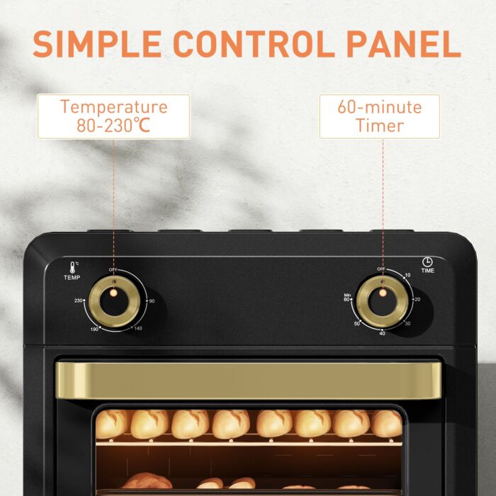 Homcom 10l Air Fryer Oven, Mini Oven, Oil Free Cooking, Grill, Roast, Bake, With Adjustable Temperature, Timer, Touch Screen, Dishwasher Safe, 1000w, Black