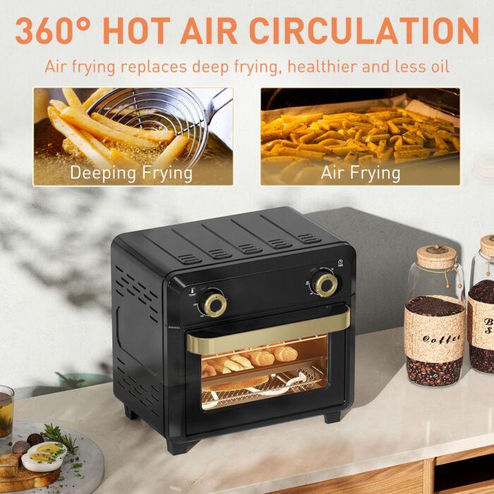 Homcom 10l Air Fryer Oven, Mini Oven, Oil Free Cooking, Grill, Roast, Bake, With Adjustable Temperature, Timer, Touch Screen, Dishwasher Safe, 1000w, Black