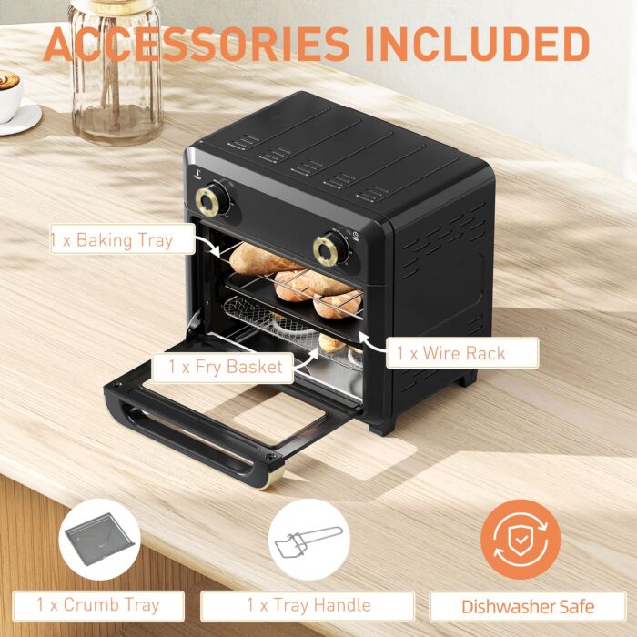 Homcom 10l Air Fryer Oven, Mini Oven, Oil Free Cooking, Grill, Roast, Bake, With Adjustable Temperature, Timer, Touch Screen, Dishwasher Safe, 1000w, Black