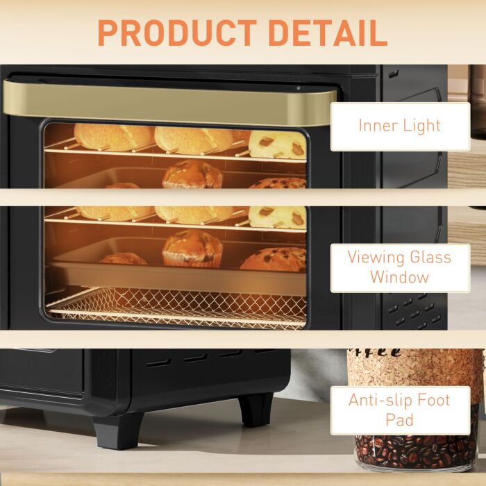 Homcom 10l Air Fryer Oven, Mini Oven, Oil Free Cooking, Grill, Roast, Bake, With Adjustable Temperature, Timer, Touch Screen, Dishwasher Safe, 1000w, Black