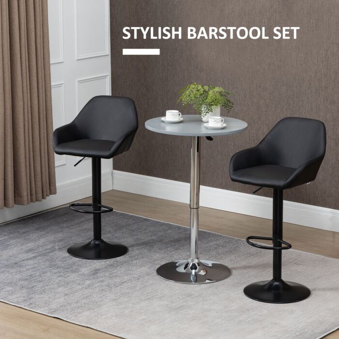 Homcom Adjustable Bar Stools Set Of 2, Swivel Barstools With Footrest And Backrest, Pu Leather And Steel Base, Black