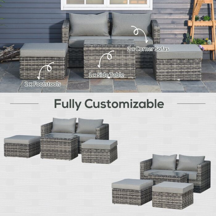 Outsunny 2 Seater Rattan Garden Furniture Set W/ Tall Glass-top Table Aluminium Frame Balcony Sofa, Mixed Grey