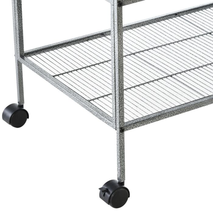 Pawhut Double Rolling Metal Bird Cage Parrot Cage With Removable Metal Tray, Storage Shelf, Wood Perch, And Food Container