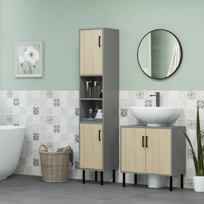 Kleankin Free Standing Bathroom Cabinets, Tall Bathroom Cabinet With Door And Adjustable Shelves, 31.4x30x165cm
