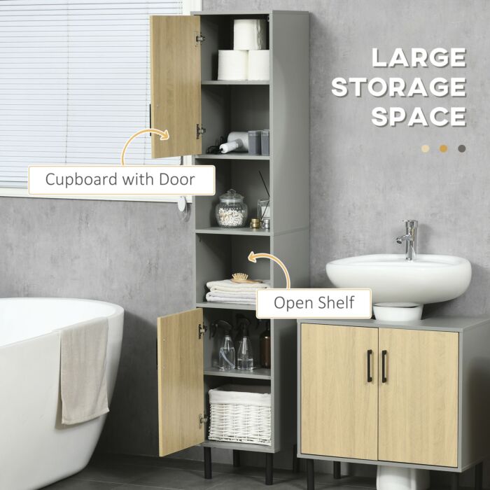 Kleankin Free Standing Bathroom Cabinets, Tall Bathroom Cabinet With Door And Adjustable Shelves, 31.4x30x165cm
