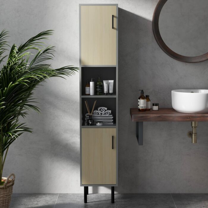 Kleankin Free Standing Bathroom Cabinets, Tall Bathroom Cabinet With Door And Adjustable Shelves, 31.4x30x165cm