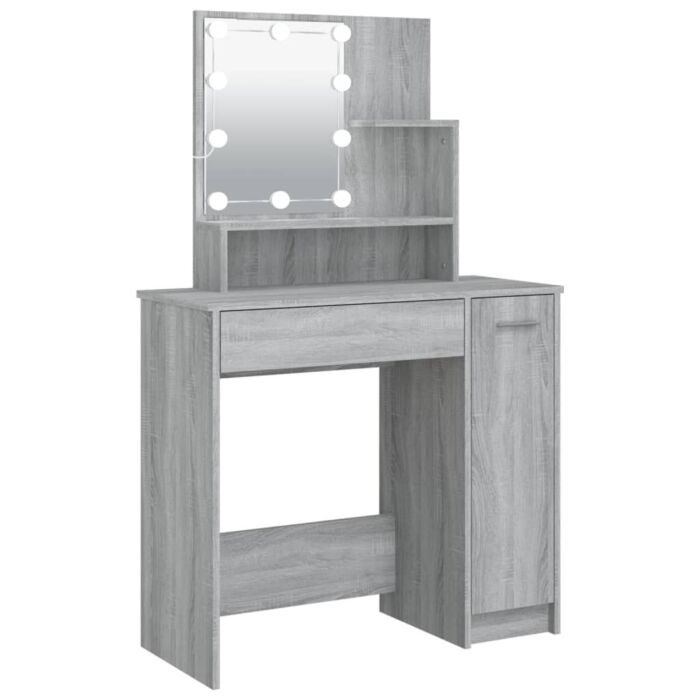 Vidaxl Dressing Table With Led Grey Sonoma 86.5x35x136 Cm