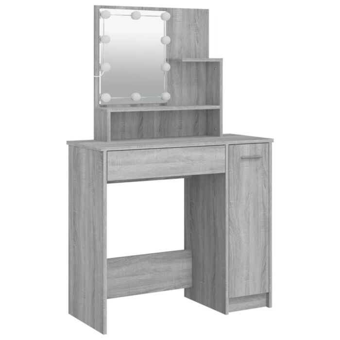 Vidaxl Dressing Table With Led Grey Sonoma 86.5x35x136 Cm