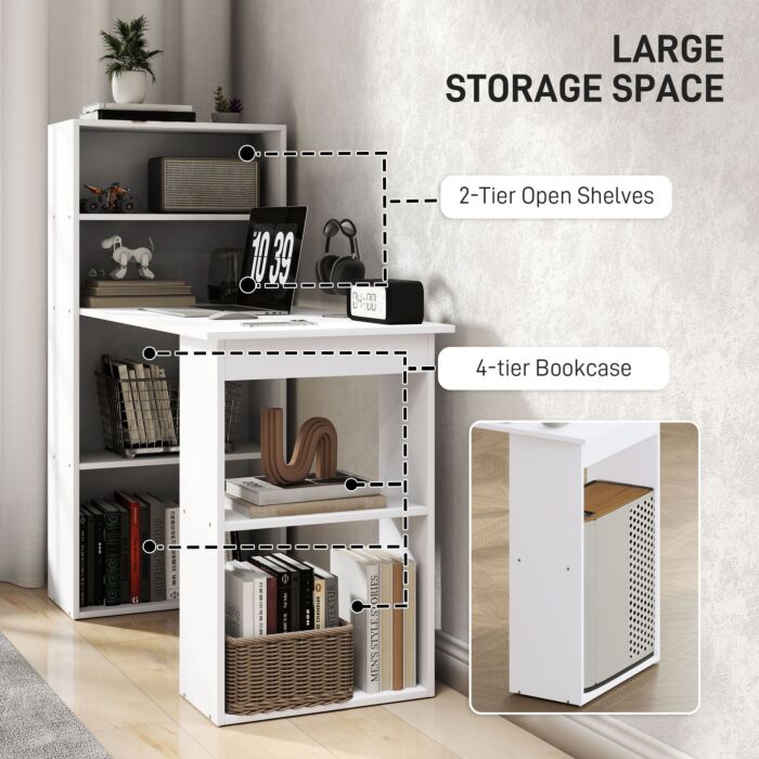 Homcom 120cm Modern Computer Desk Bookshelf Writing Table Workstation Pc Laptop Study Home Office 6 Shelves White