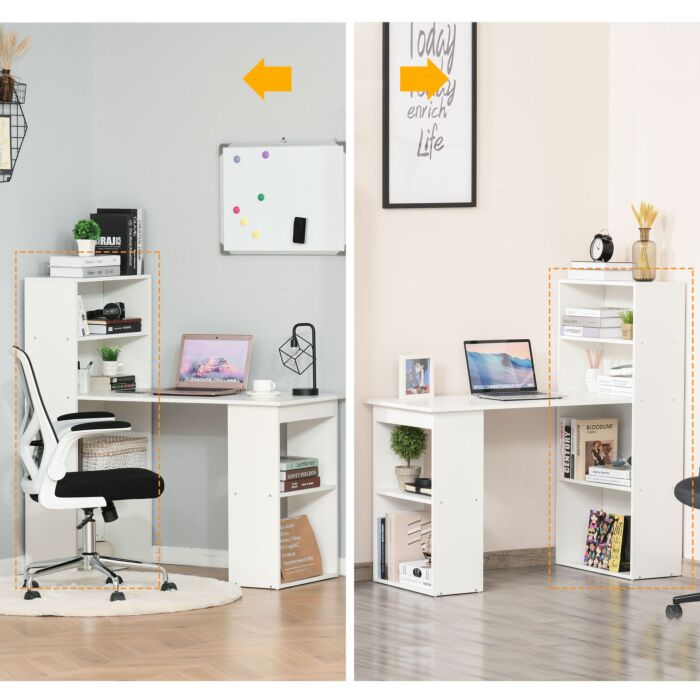 Homcom 120cm Modern Computer Desk Bookshelf Writing Table Workstation Pc Laptop Study Home Office 6 Shelves White