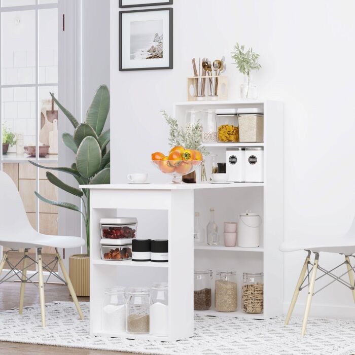 Homcom 120cm Modern Computer Desk Bookshelf Writing Table Workstation Pc Laptop Study Home Office 6 Shelves White