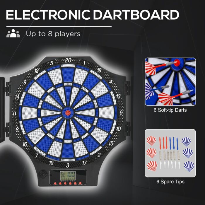 Sportnow Electronic Dartboard Set With 31 Games For 8 Players, Dart Board Set W/cabinet, 6 Soft Tip Darts, 6 Spare Tips, Lcd Scoring Indicator