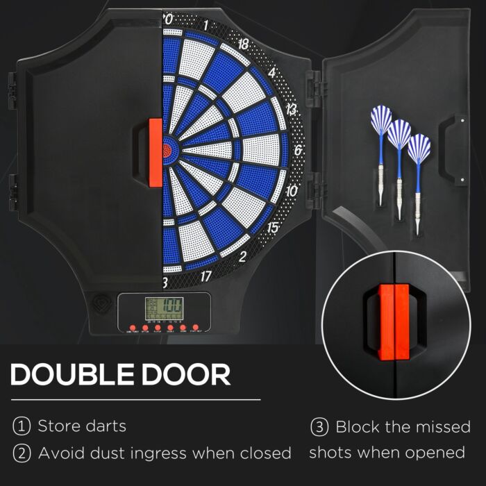 Sportnow Electronic Dartboard Set With 31 Games For 8 Players, Dart Board Set W/cabinet, 6 Soft Tip Darts, 6 Spare Tips, Lcd Scoring Indicator