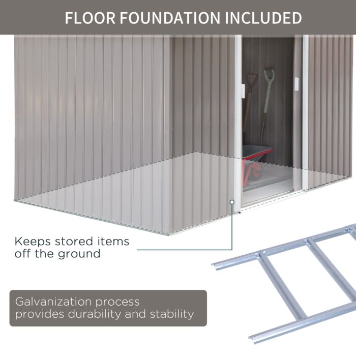 Outsunny 9 X 6 Ft Metal Garden Storage Shed Sloped Roof Tool House With Foundation Ventilation & Double Door, Grey