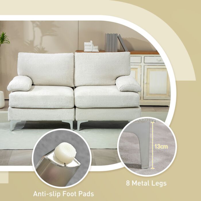 Homcom 2 Seater Sofa, Modern Fabric Loveseat With Spring Cushion And Metal Legs, Small Couch, Cream White